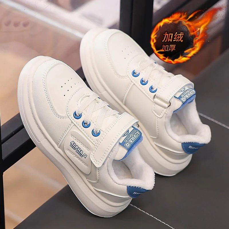 女童鞋子冬季2025新款加绒儿童运动小白鞋中大童女孩二棉板鞋004