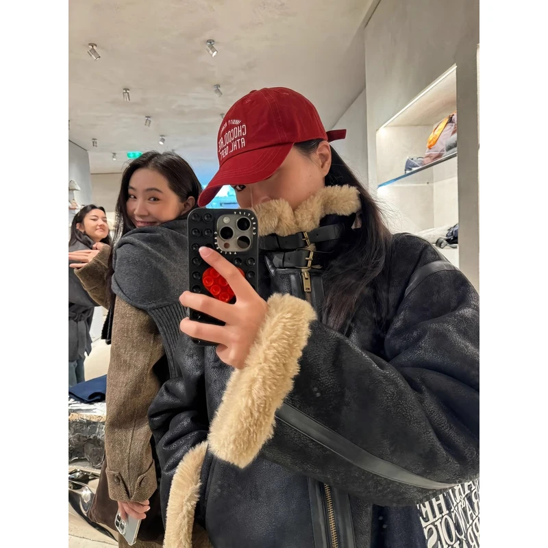 【清】NO退换ONEXH·IN choose u2024冬柔软皮毛一体外套立领机车服