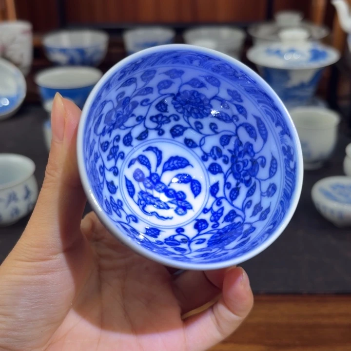 手工手绘菊瓣鸡心主人杯90ml