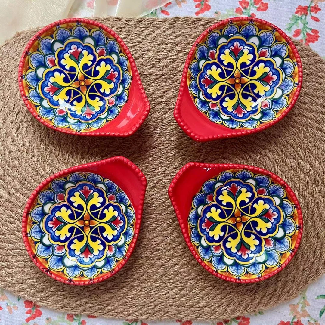 赫斯提亚-珠点手柄碟4个装陶瓷高颜值酱料碟日常家用餐具釉下彩