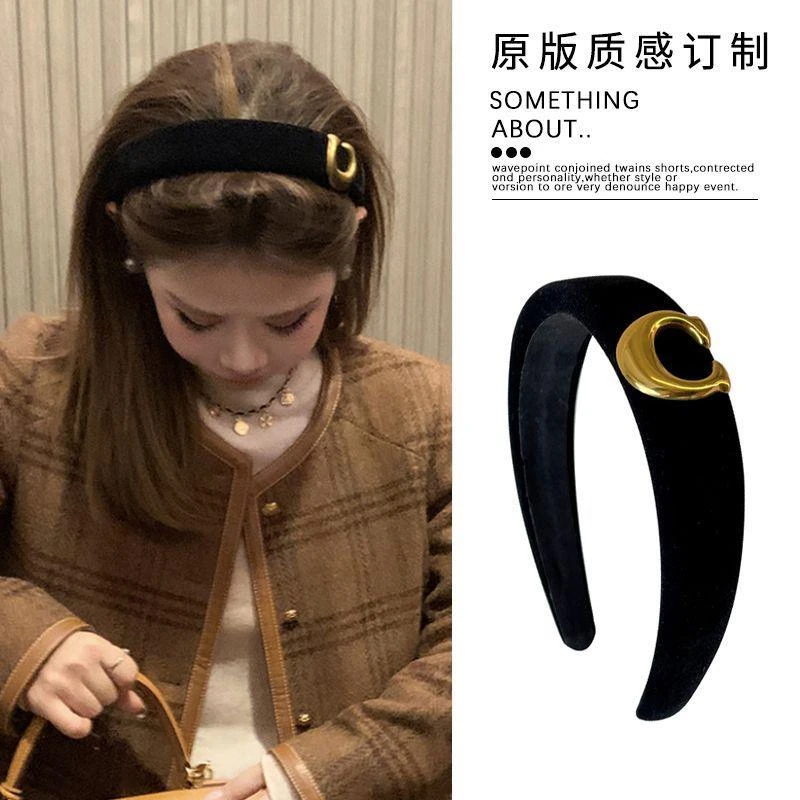 韩国黑色丝绒发箍女款秋冬高颅顶压发头箍高级感发卡百搭外出发饰