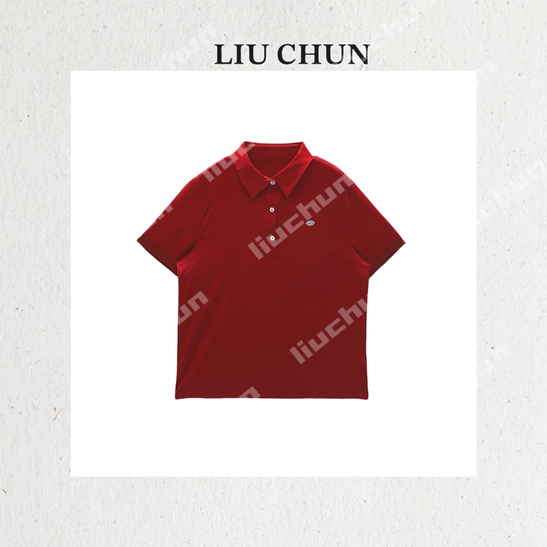 【设计扣翻领】CHUN家夏款桑蚕丝双乔T恤