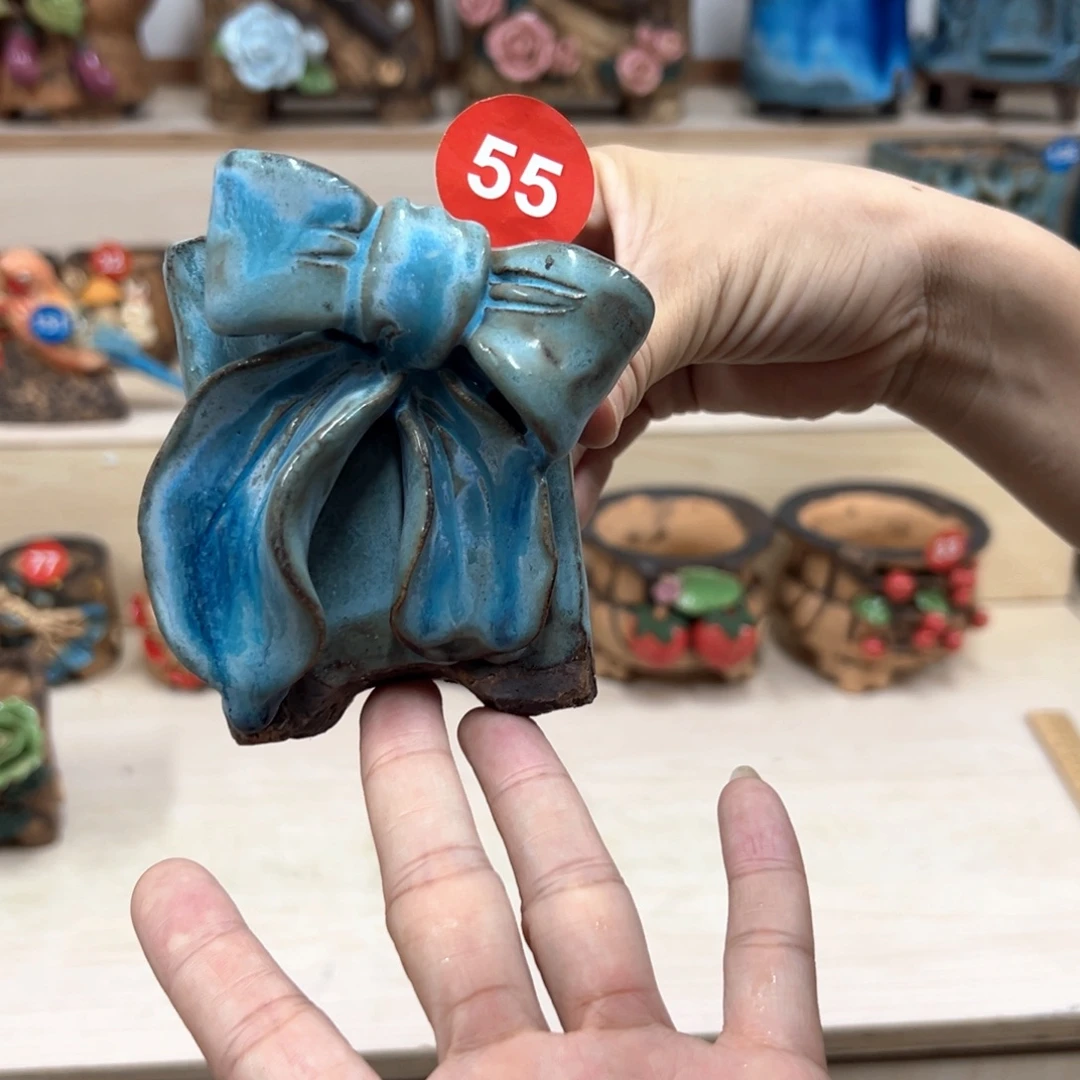 紫砂花盆55号，内口6高9