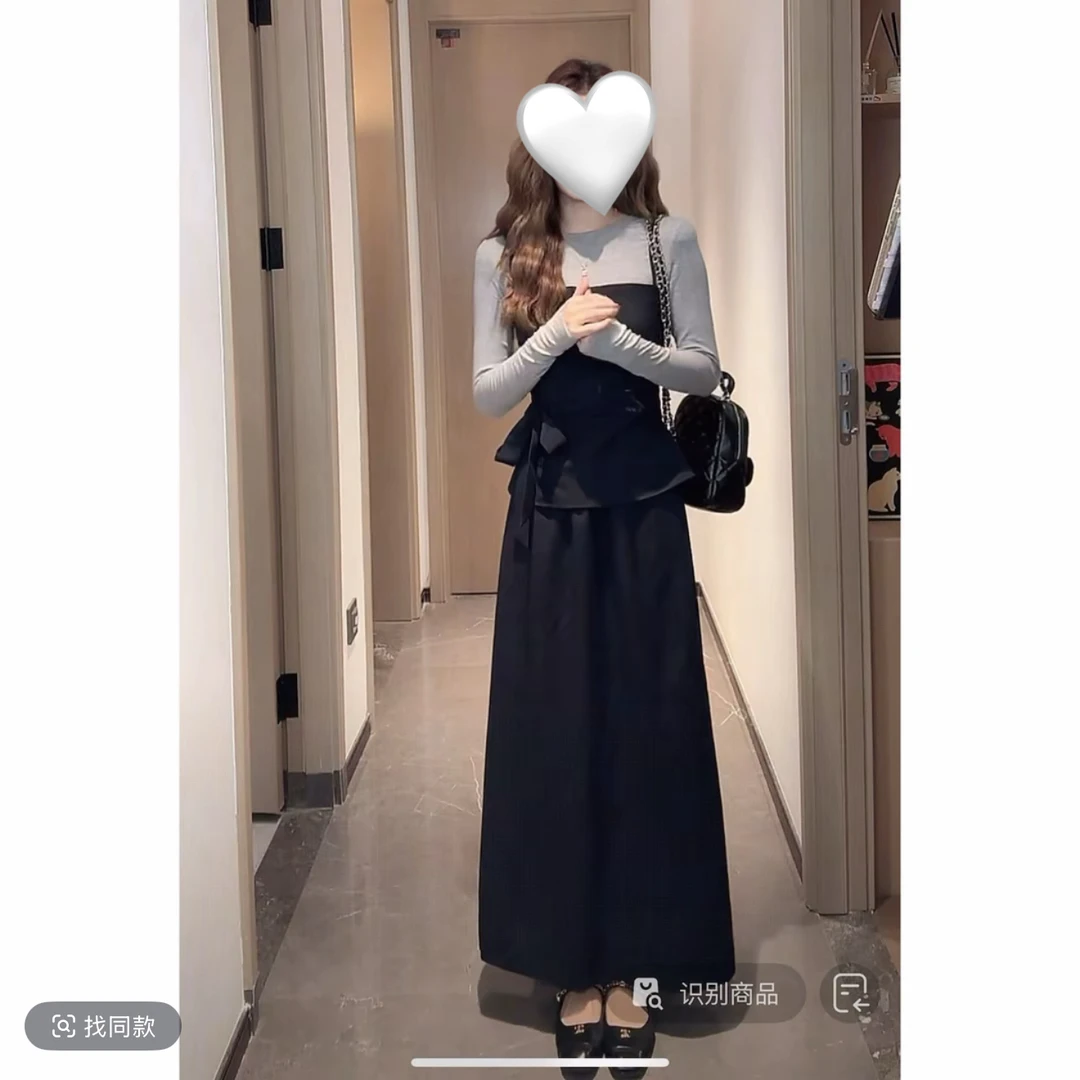 运补｝2025秋季新款设计感小众显瘦简约上衣+吊带半裙三件套