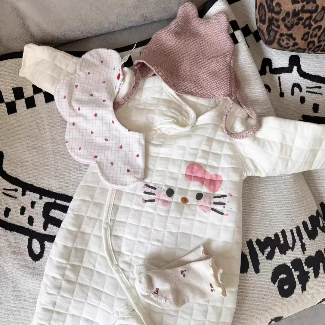 【泡芙棉】婴儿薄棉衣偏开蝴蝶衣婴幼儿连体衣保暖哈衣爬服d