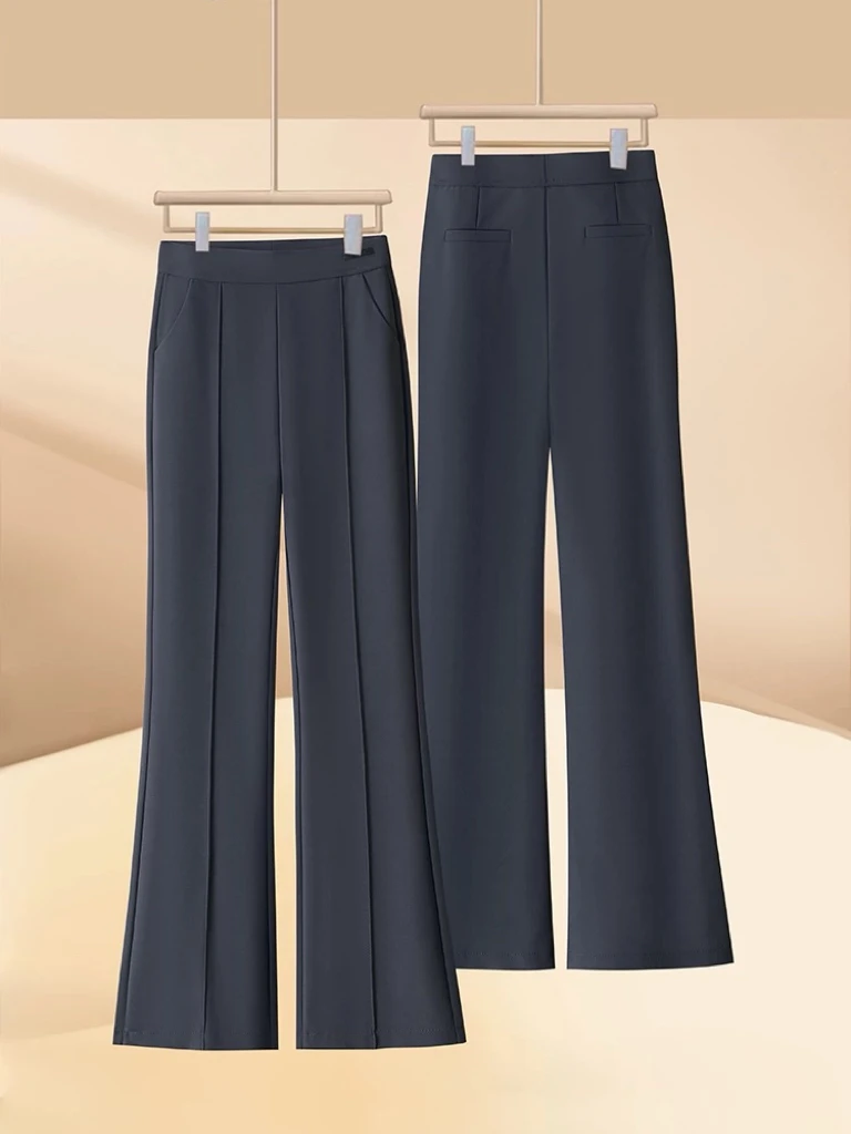 春秋冬季女款爆款2025新款高腰休闲抗皱弹力修身垂感时尚微喇叭裤