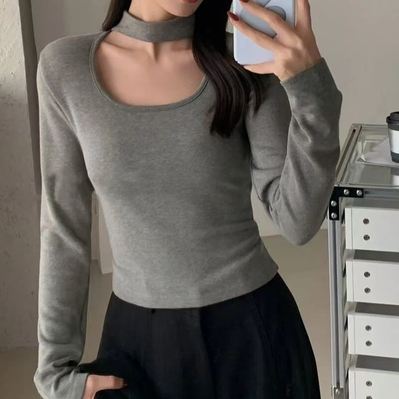 大林专属秋冬季新款挂脖气质加绒长袖打底衫833