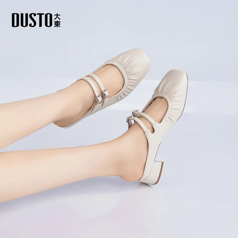 大东褶皱包头半拖凉鞋2025夏新款洋气一字带穆勒鞋外穿鞋子女0096