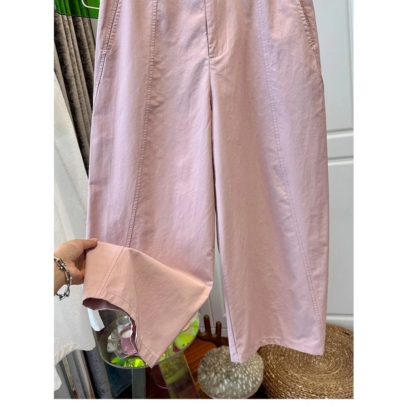 2025今年流行粉色高腰休闲裤女弯刀裤显瘦宽松阔腿八分裤夏季爆款