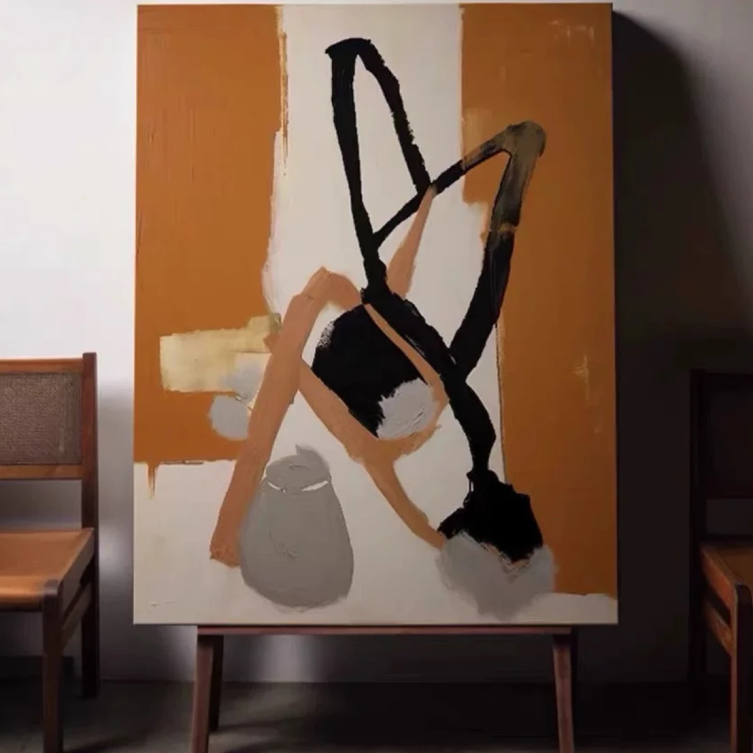 纯手绘侘寂风抽象画现代简约客厅油画玄关肌理装饰画茶室艺术挂画