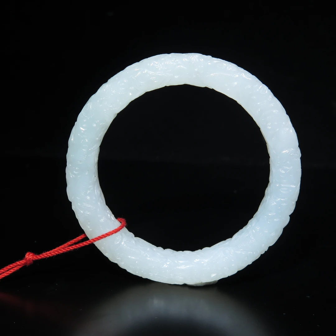 清代细工刻花玉镯/MZ032349/和田玉/民族文物