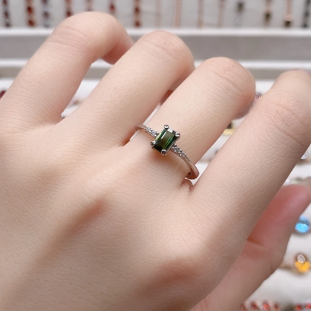 碧玺戒指银S925镶嵌开口