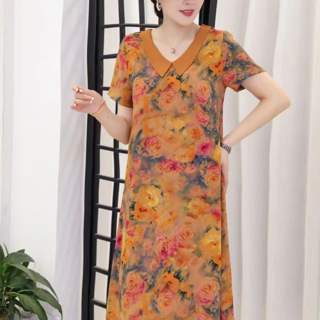 10430-中老年夏季新款女装时尚大气优雅精致妈妈装连衣裙【G仓】