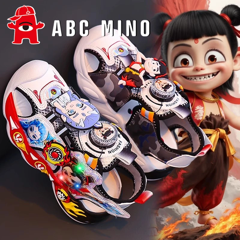 ABC MINO哪吒男童凉鞋新款夏季软底儿童运动沙滩鞋旋转纽扣凉拖鞋