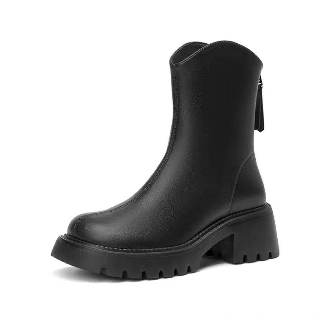 时装靴冬季新款1151休闲舒适圆头粗跟高跟短靴女鞋瘦瘦靴24D