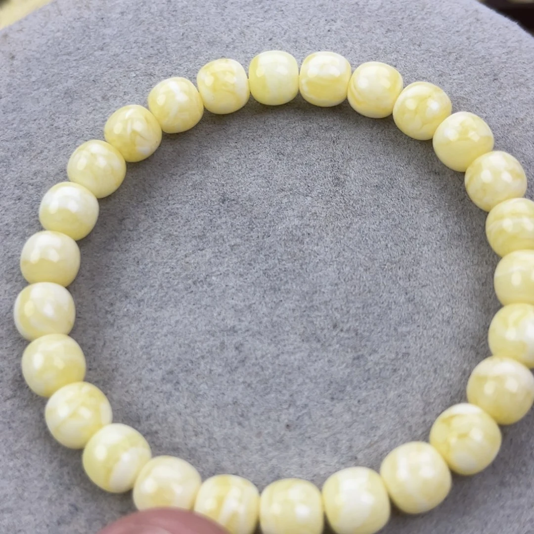 蜜蜡未镶嵌颈饰纯天然俄料白蜡金纹虎皮8*7.5腕口17+