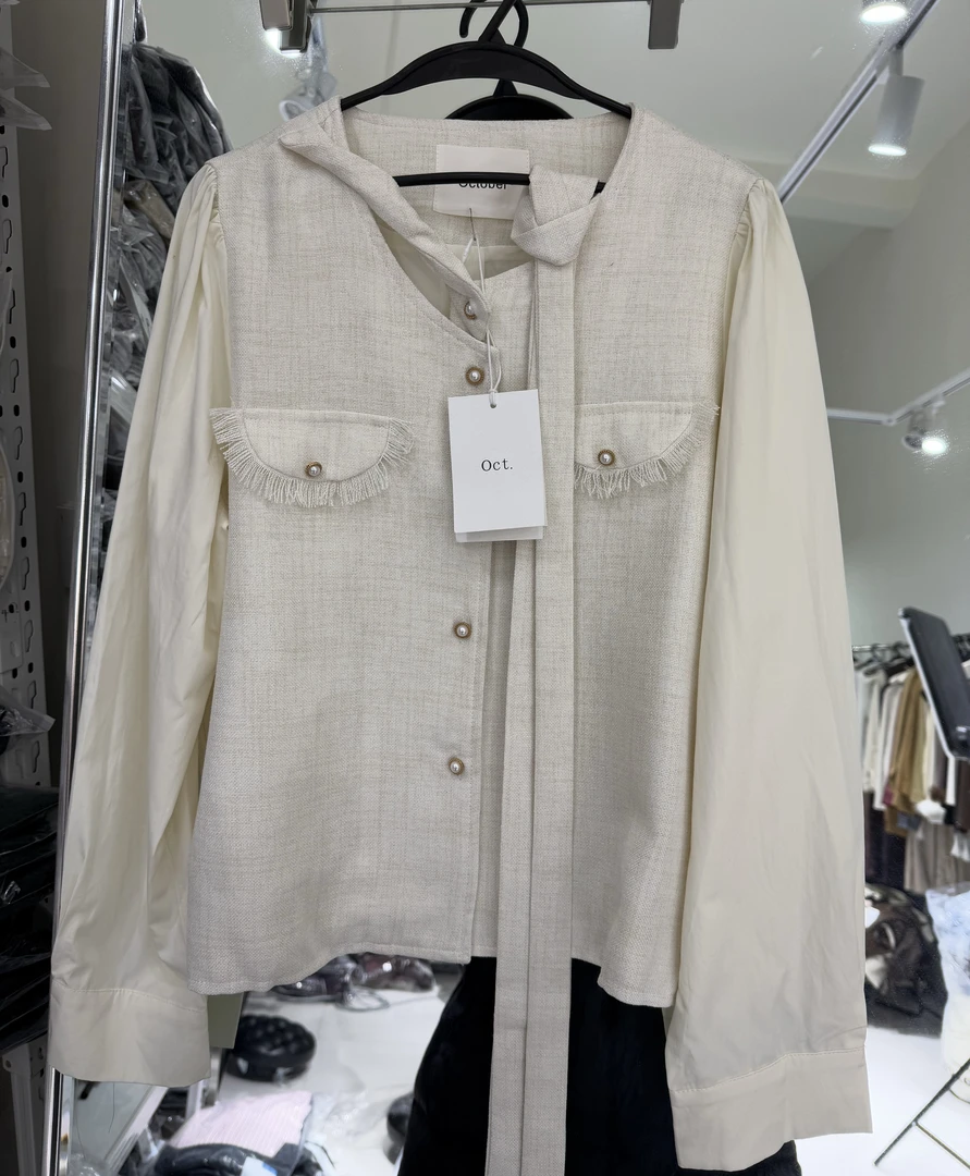 2858｜韩系小香风带飘带衬衣