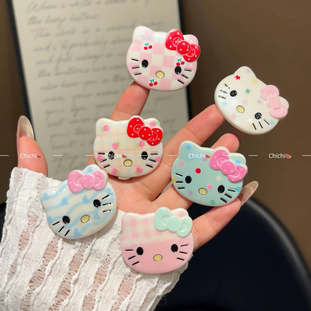 新款格纹KT猫头甜美少女ins发夹侧边刘海夹超仙少女百搭发卡