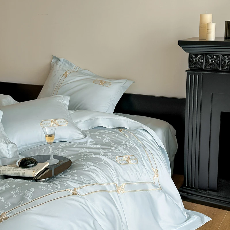 100支全棉长绒棉提花四件套纯棉轻奢高级感床品床单被套四季通用4