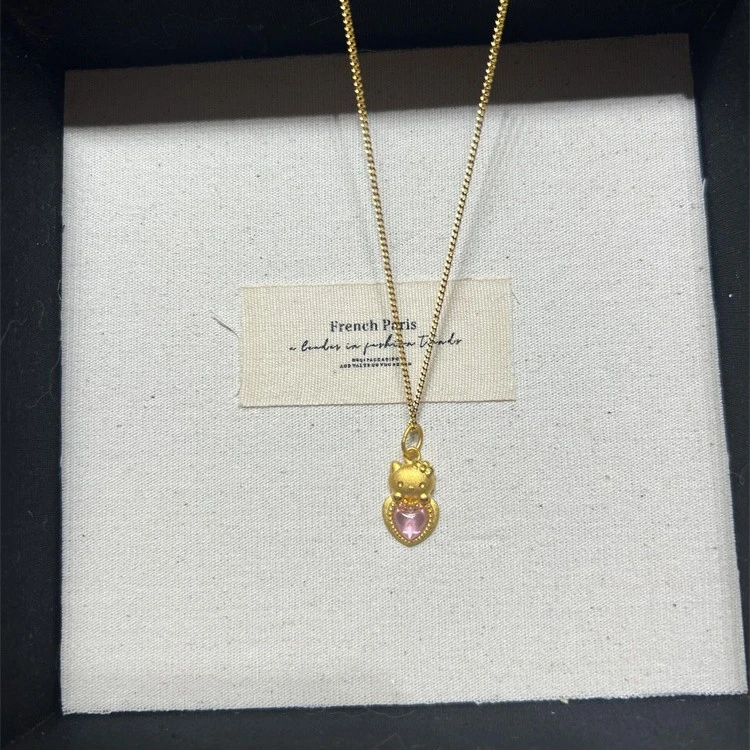 铜合金橄榄核项链 Kitty凯蒂猫爱心项链女款ins轻奢小众精致颈链