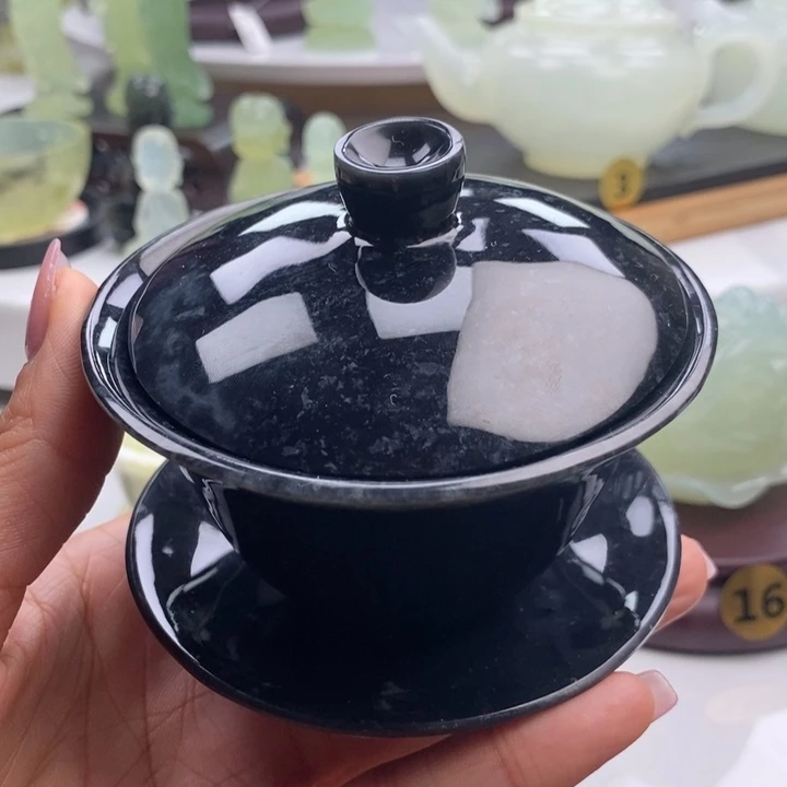 岫玉未镶嵌四大名玉盖碗