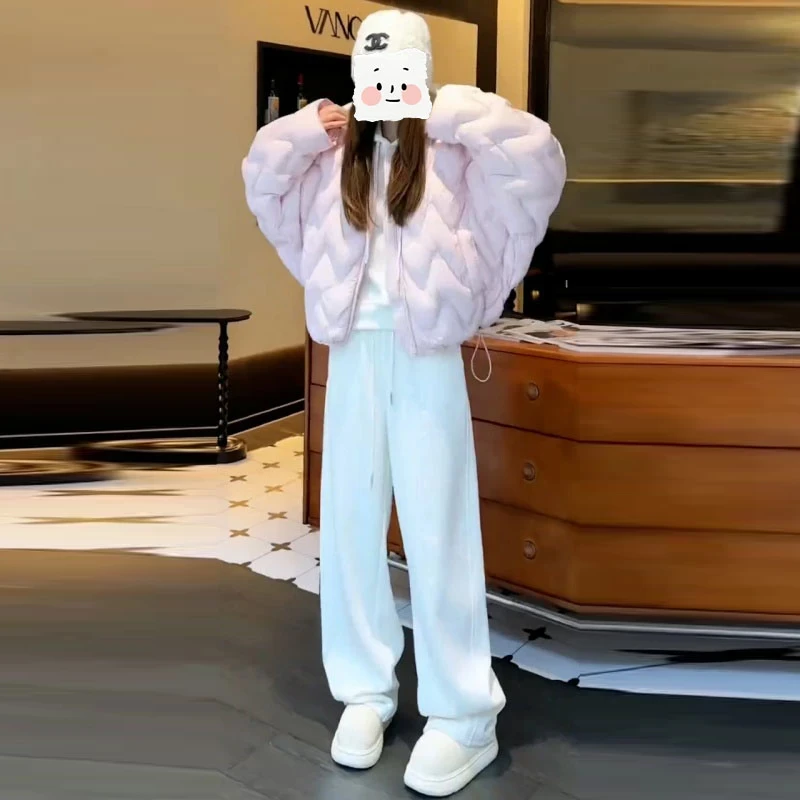 2025冬季新款慵懒风棉服休闲裤女士时尚套装减龄爆款高级感两件套