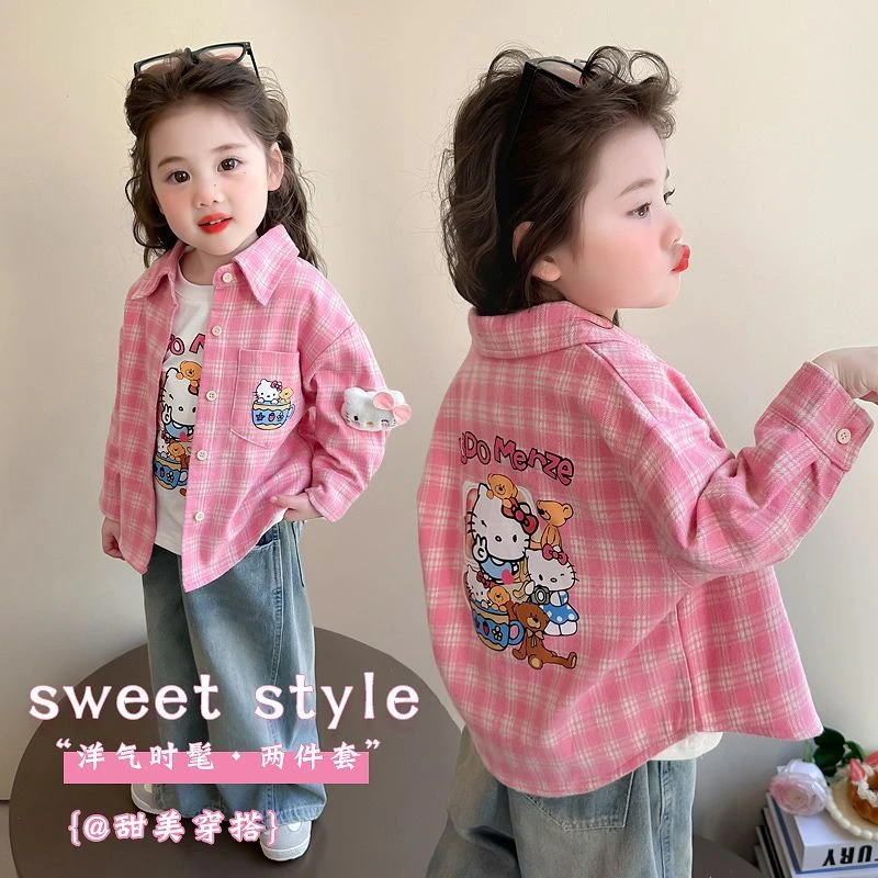 女童薄款格子衬衫外套2025新款春装长袖春秋儿童宝宝上衣百搭衬衣