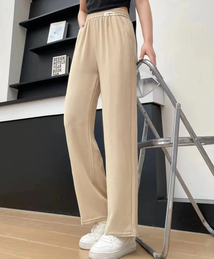 003 女士冰丝皱直筒裤 LJ