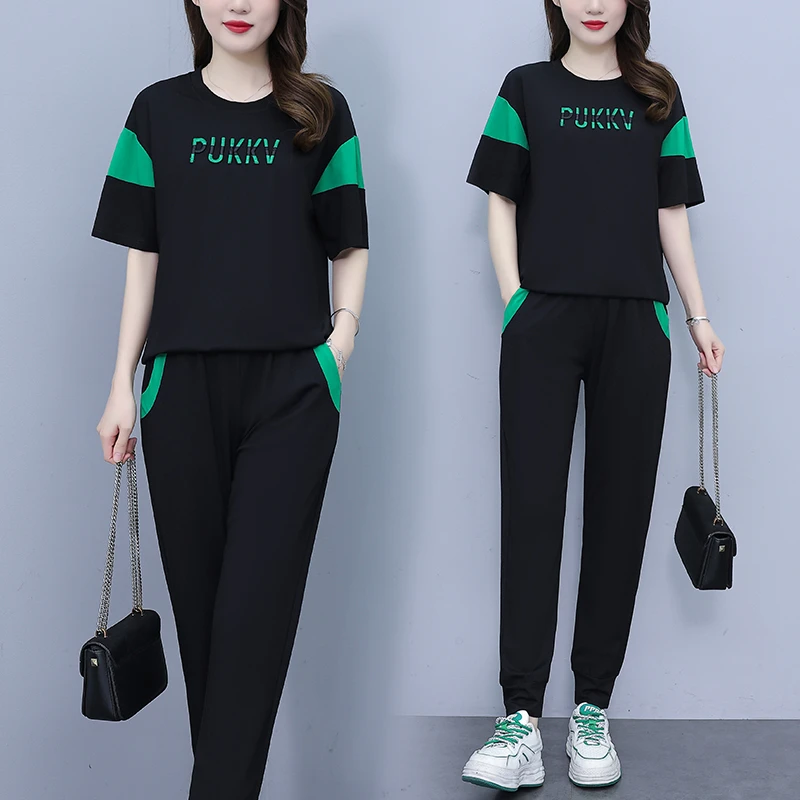 NSY 2025夏季新款套装女休闲时尚绣花大码卫衣拼接显瘦两件套