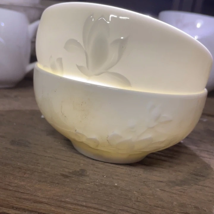 国营尾货骨瓷玉兰碗一对口径12