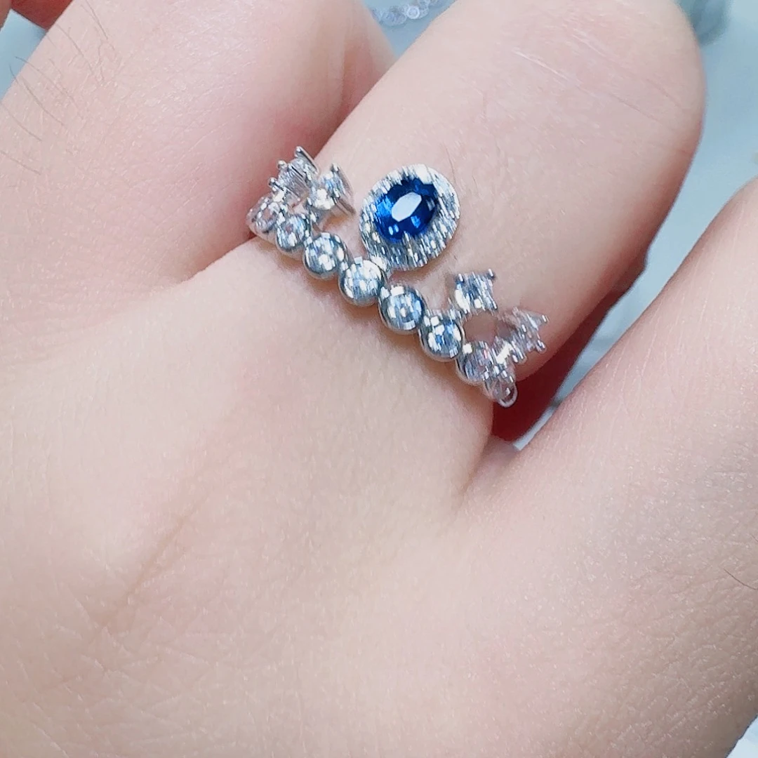 蓝宝石戒指银S925镶嵌戒指