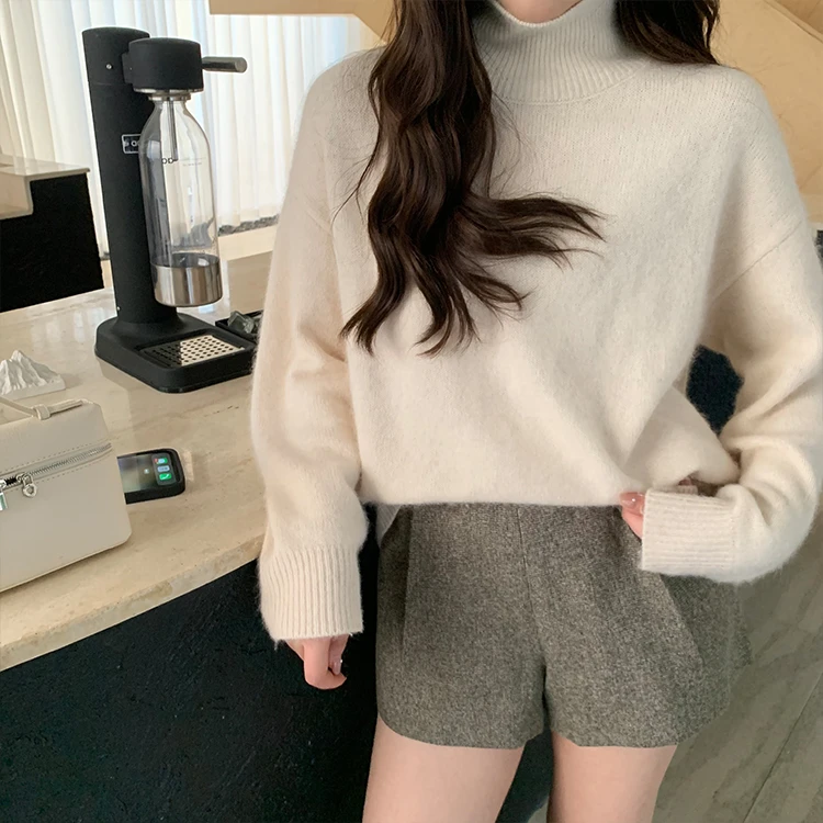 金蘑菇菇 "云朵柔柔"/羊毛兔绒纱！微宽松高领内搭毛衣