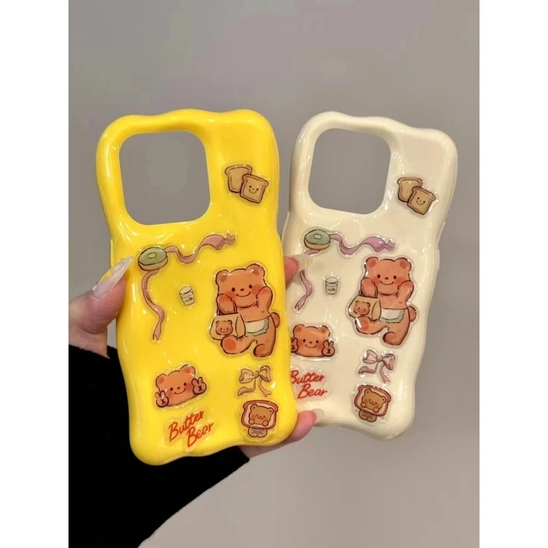 奶油边扶脸比耶黄油小熊适用iphone16promax手机壳苹果15pro新款