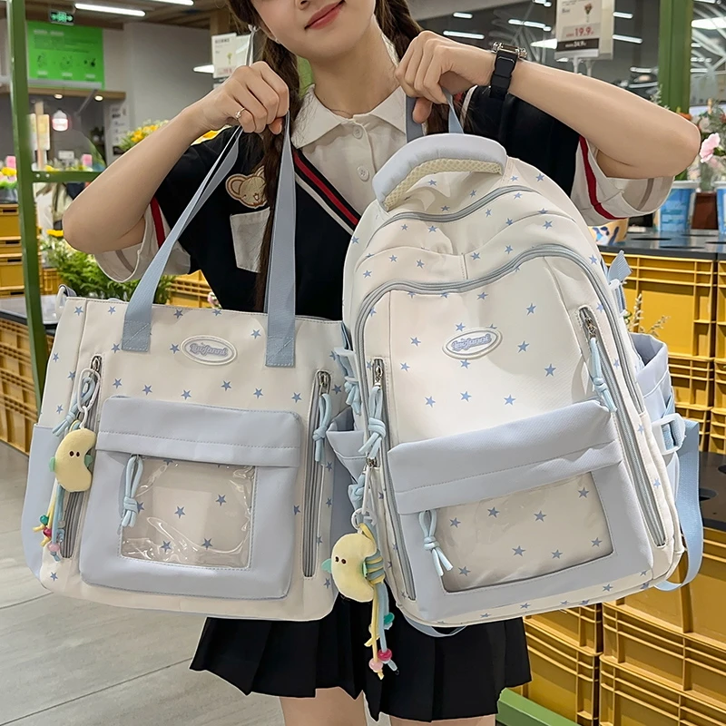 高颜值书包女初中生透明痛包可爱小学生双肩包大容量轻便减负背包