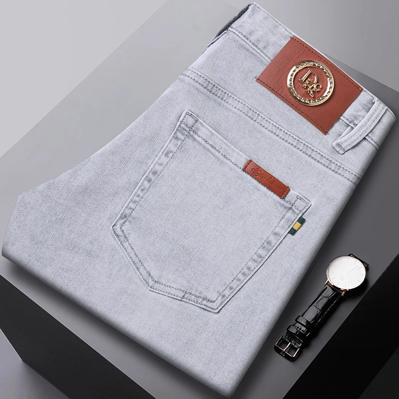 YUANNIU/原牛春夏款潮流时尚百搭银白灰修身小直筒男士牛仔裤