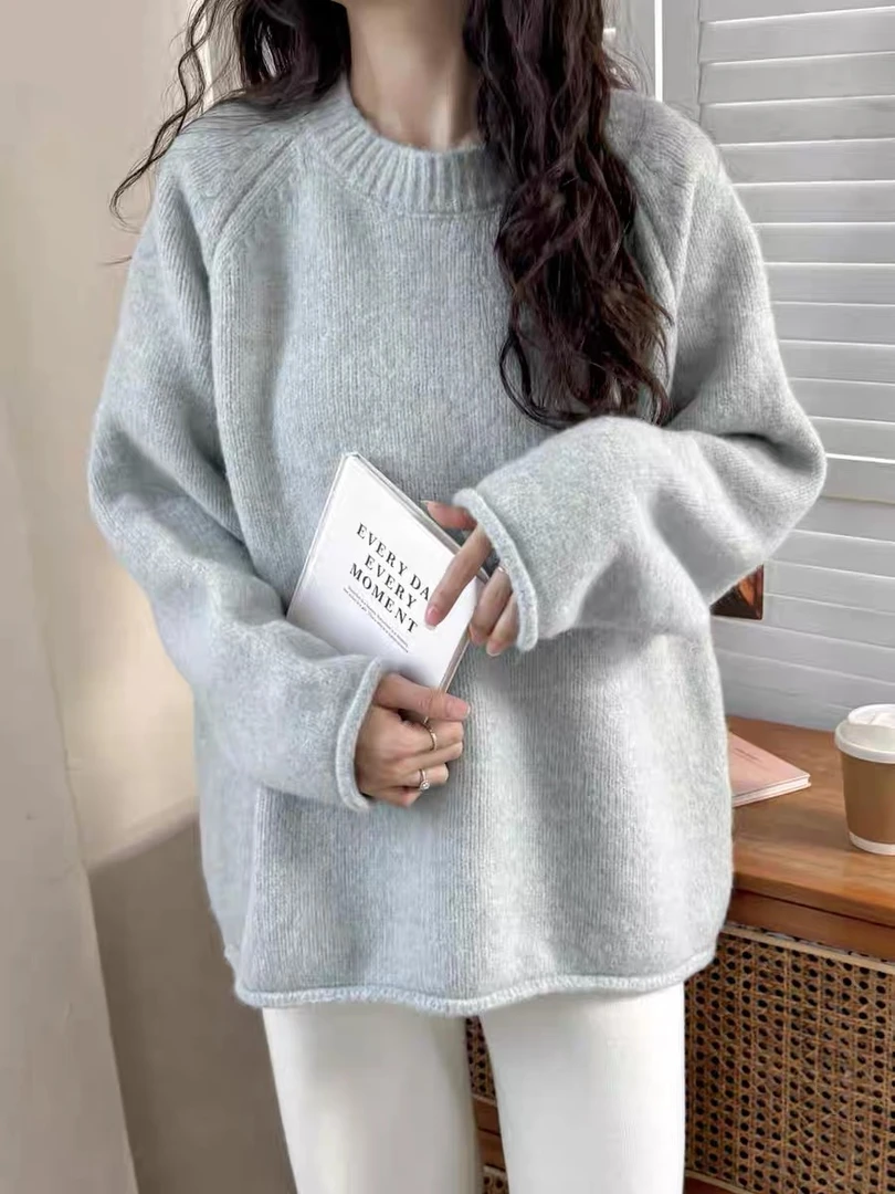 甄选澳洲纯羊毛女打底衫秋冬新款慵懒风针织衫轻奢时尚宽松打底衫