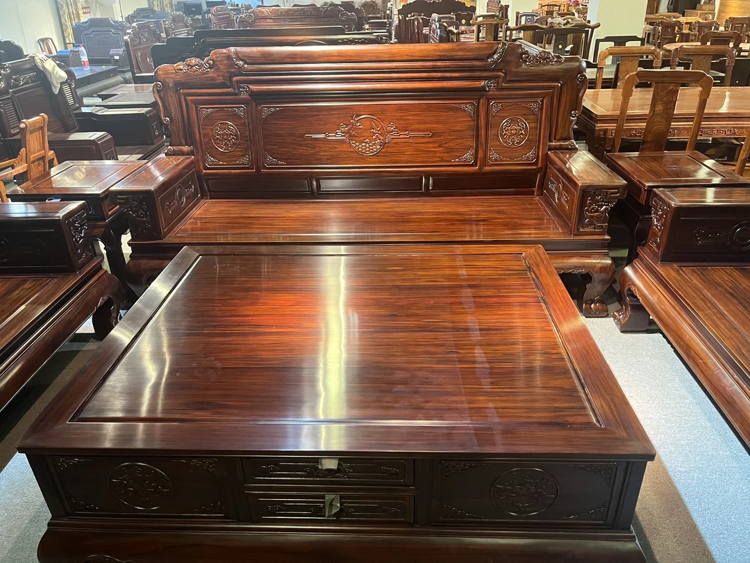 南美盛世祥云沙发123六件客厅古典红木雕花工厂