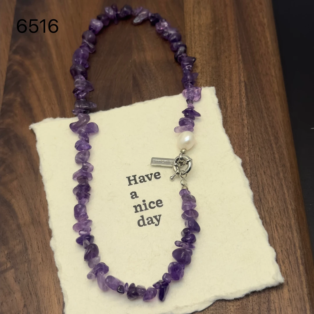 艾蔓岚淡水珍珠手工气质女时尚百搭复古小众紫色轻奢简约项链6516