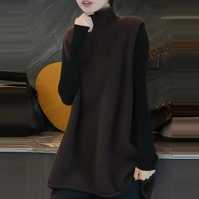 秋冬新款韩系时尚高领针织衫马甲宽松遮肉百搭小众炸街高级感毛衣