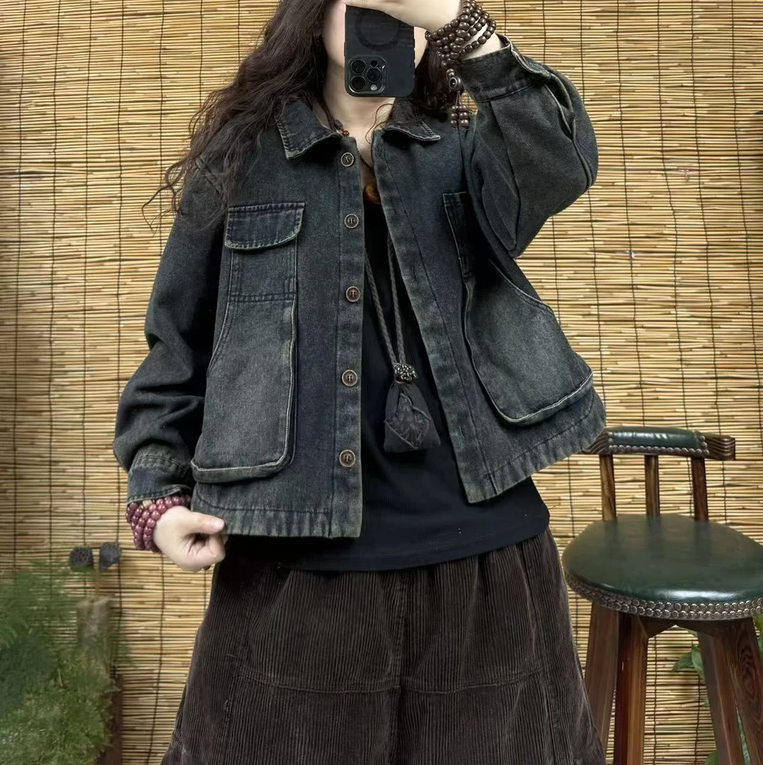 812039加绒翻领个性口袋牛仔外套（长55左右，90-160斤）