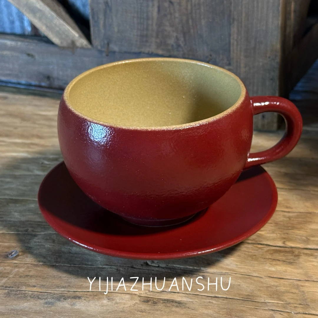 赤瑾咖啡杯碟红复古做旧经典中国红咖啡杯套装