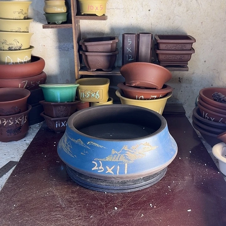 紫砂花盆，手工制作