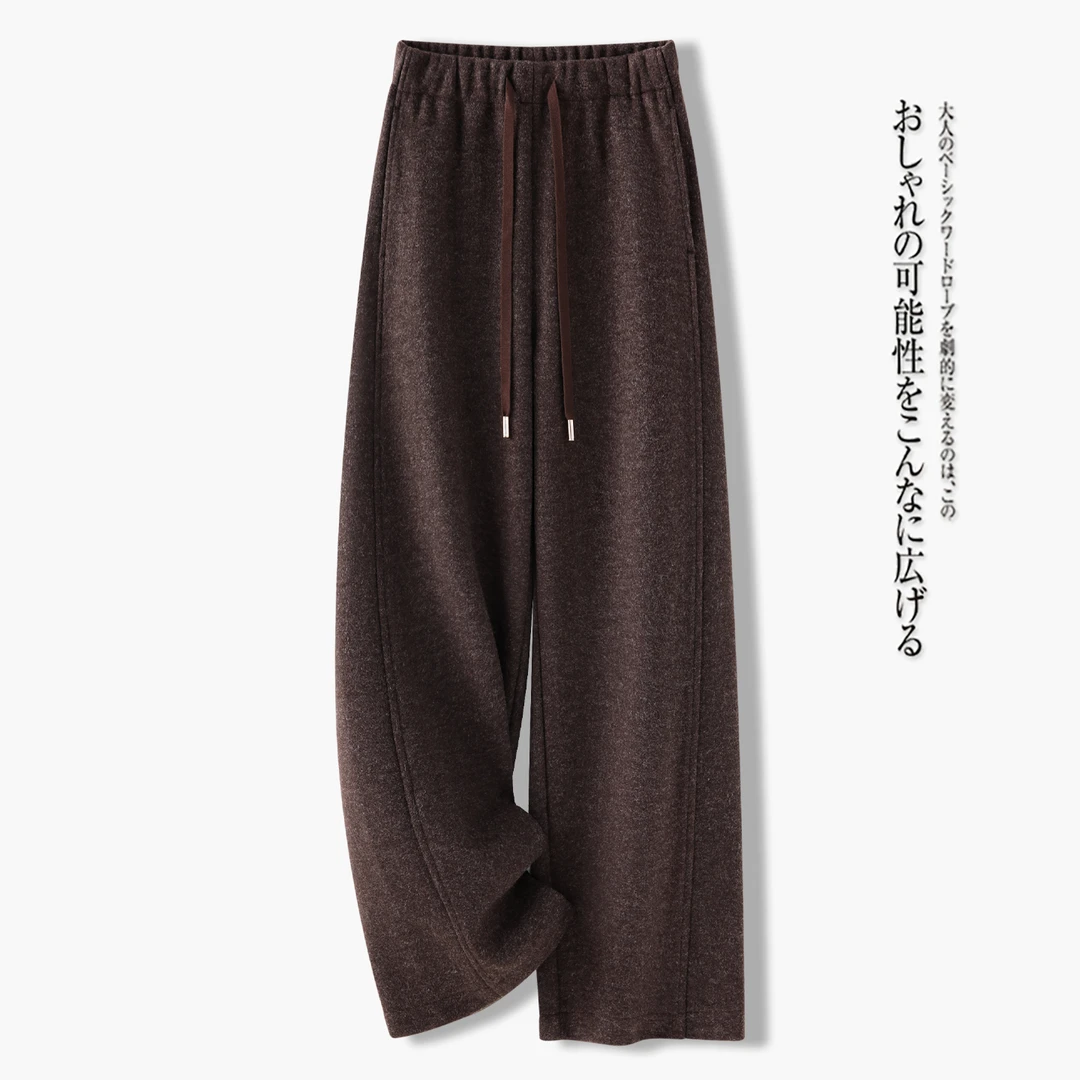 高级灰毛呢休闲阔腿裤女2025新款秋季高腰显瘦宽松垂感拖地直筒裤