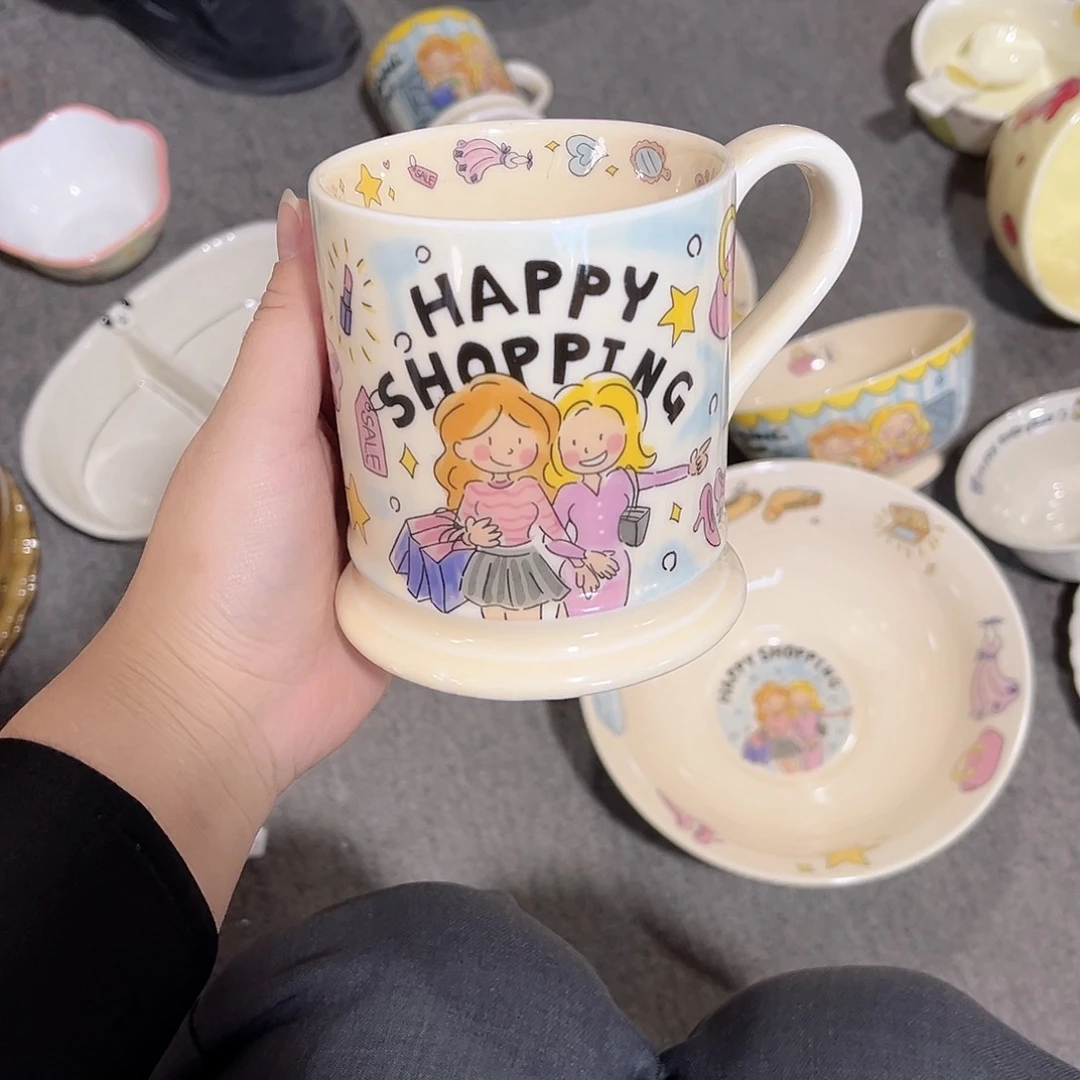 复古姐妹陶瓷餐具杯子
