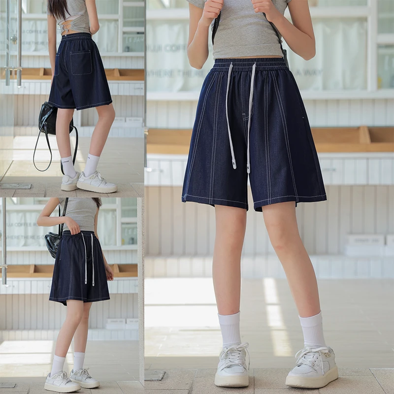 骄骄虎女大童薄款牛仔短裤2025夏季新款初中生女孩五分裤中裤7220