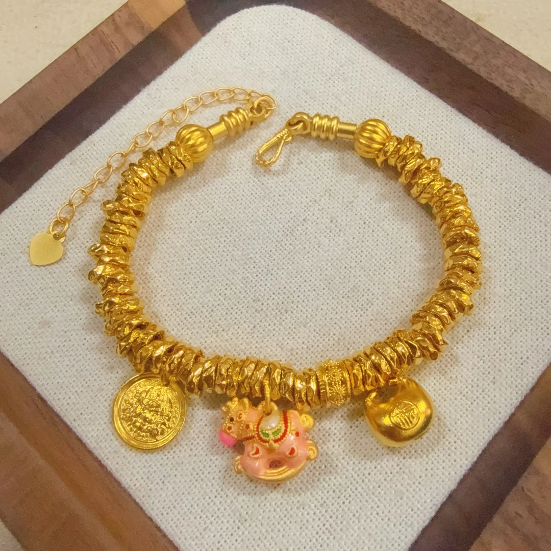 【足金珐琅马上有钱盘缠手串】卡6mm(配合金链）