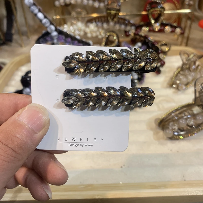 弈唯麦穗鸭嘴夹到手两个气质轻奢时尚百搭黑色复古韩版满钻重工