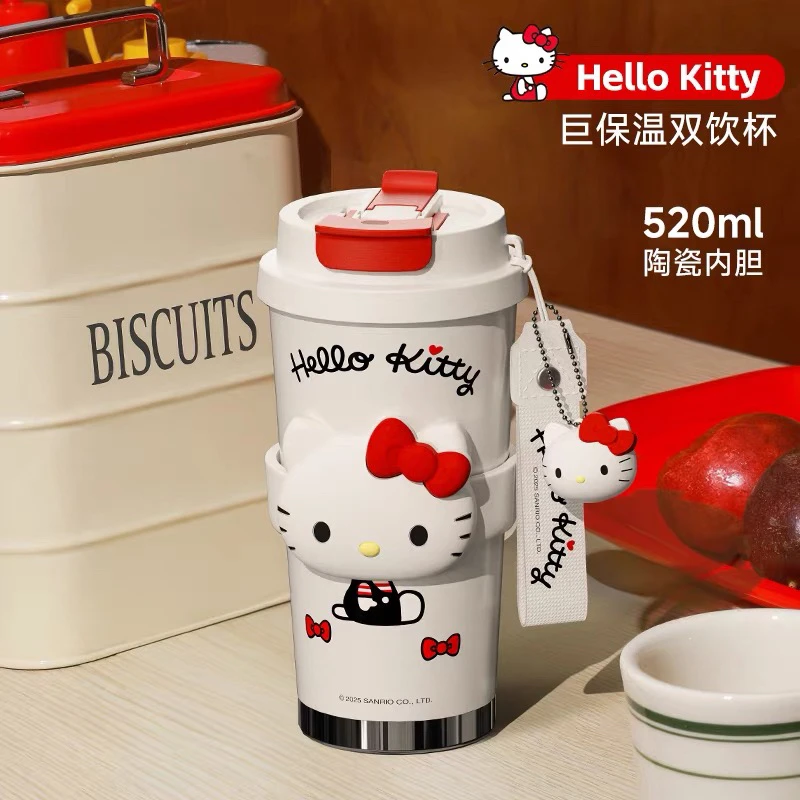 HelloKitty保温杯陶瓷内胆高颜值随行咖啡杯女生凯蒂猫吸管水杯子