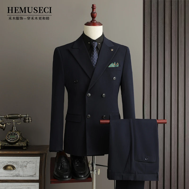 高端英伦风商务休闲套装韩版时尚帅气男士戗驳领婚礼结婚正装大码