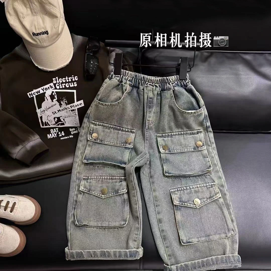男童裤子春秋款牛仔裤春季工装裤春装男孩男宝宝儿童炸街痞帅童装